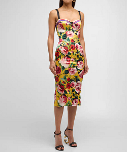 Dolce Gabbana Платье-миди-бюстье без рукавов с цветочным принтом