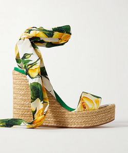 DOLCE & GABBANA Lolita floral-print stretch-silk espadrille wedge sandals