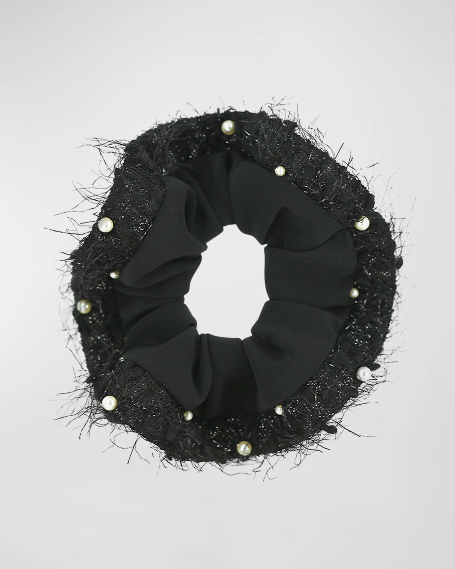 Alexandre de Paris Cotton Scrunchie Hair Tie With Simulated Pearls