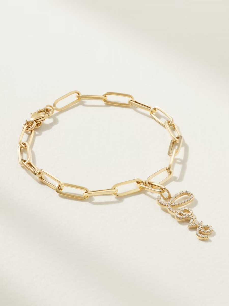 Bracelet en or 14 carats et diamants Sydney Evan Medium Love