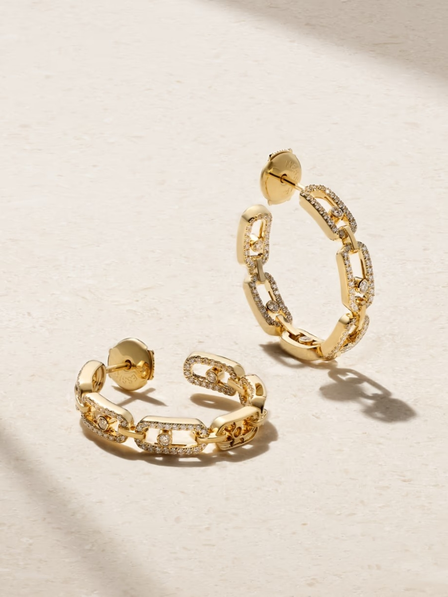 Messika  Small Move Link 18-karat gold diamond hoop earrings