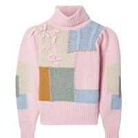 LovesHackFancy Allan appliquéd patchwork knitted turtleneck sweater