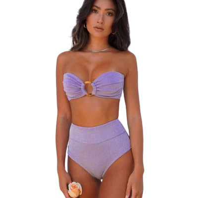 Lilac Sparkle Added Coverage High Rise Bikini Bottom