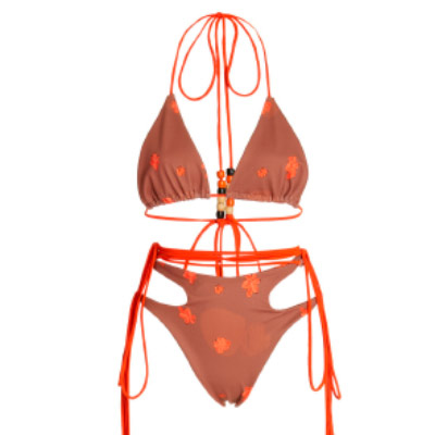 House of Aama Bloodroot Beaded Bikini Set