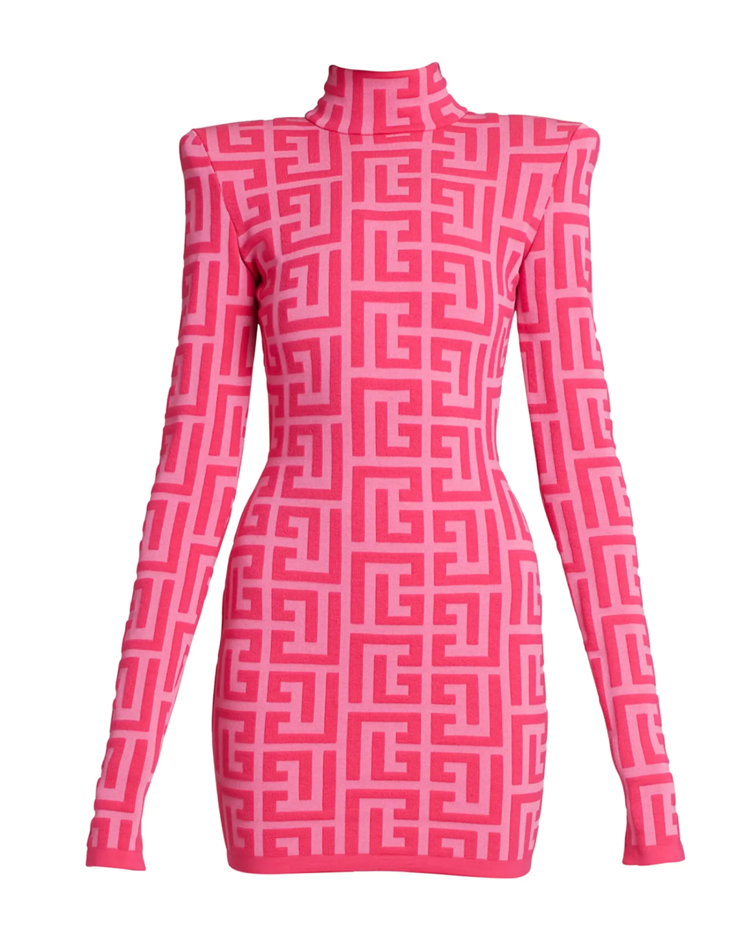 Barbie Strong-Shoulder Monogram Knit Mini Dress