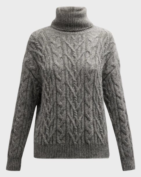 Кашемировый свитер косой вязки с высоким воротником
