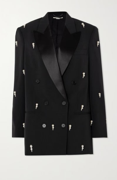 Пиджак Oversize из смесовой шерсти, украшенный искусственным жемчугом